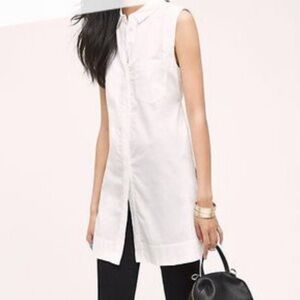 Anthropologie Maeve White Sleeveless Long Button-Down Shirt